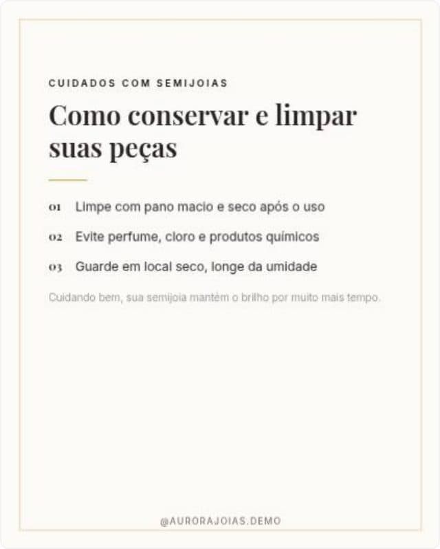 Arte informativa de joalheria com três cuidados para conservar as peças